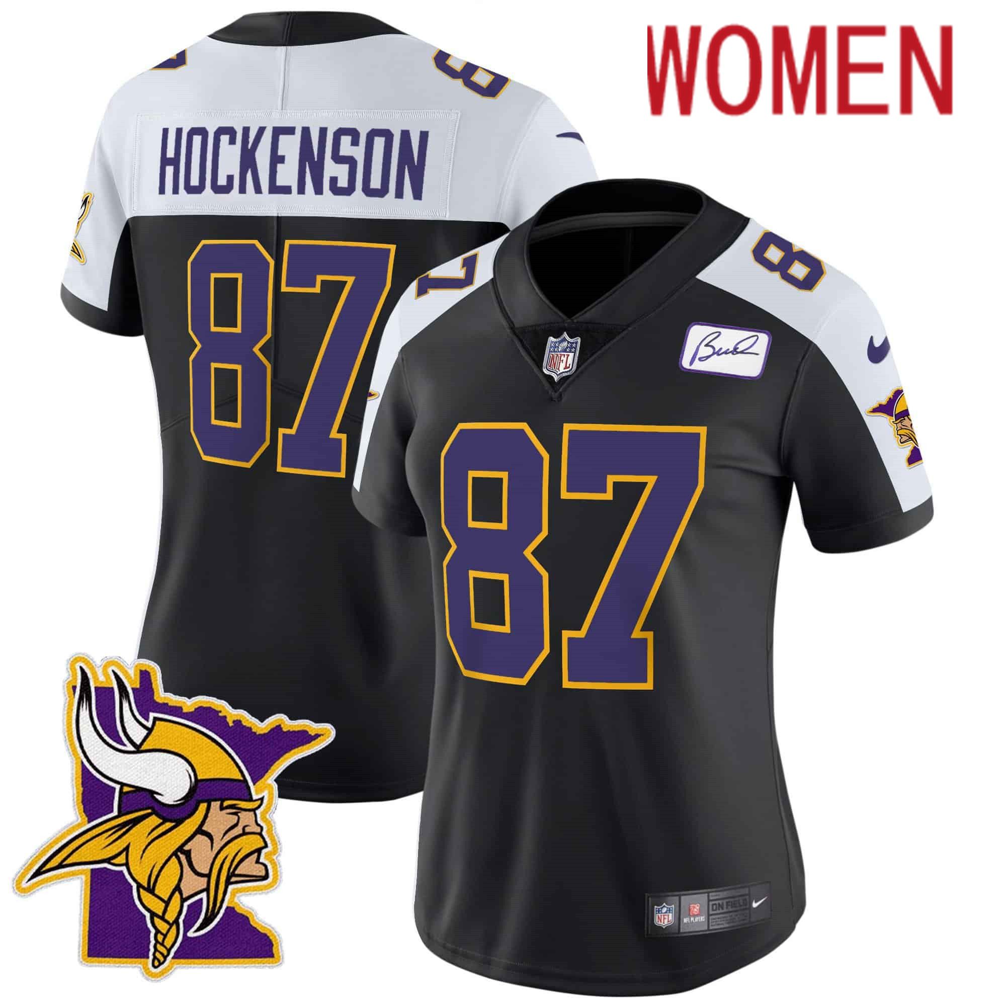 Women Minnesota Vikings 87 Hockenson Black 2024 Nike Patch Classic Limited NFL Jersey